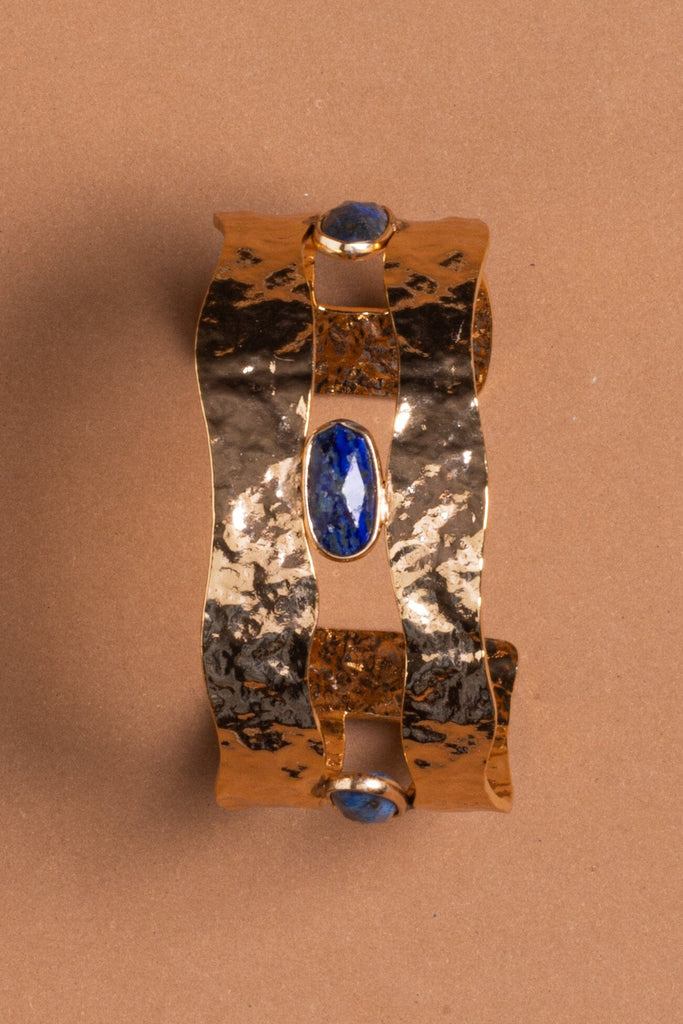 Lapis Lazuli Stud Hammered Gold Cuff - Nakamol