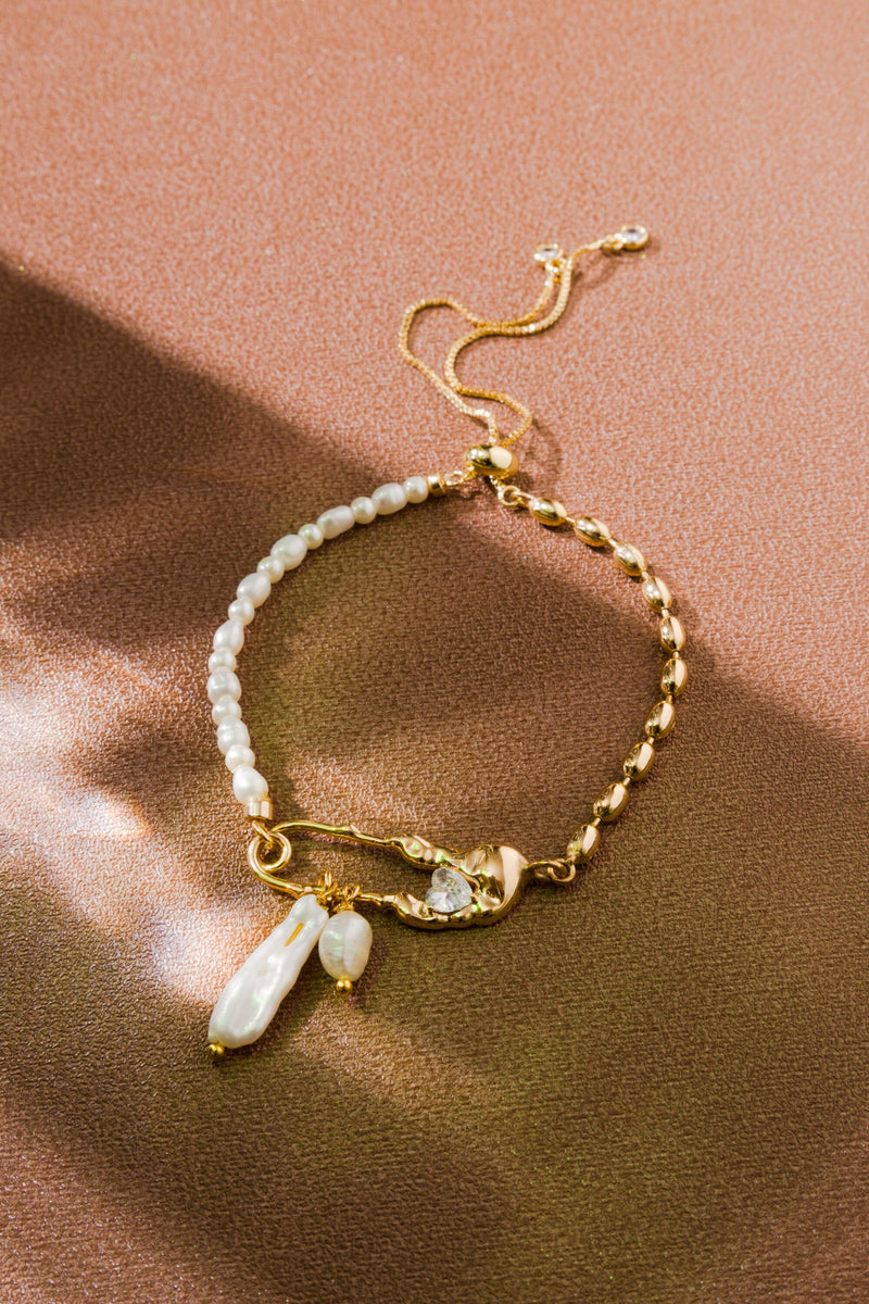 ASYMMETRICAL GOLD BALL PEARL BRACELET – Nakamol