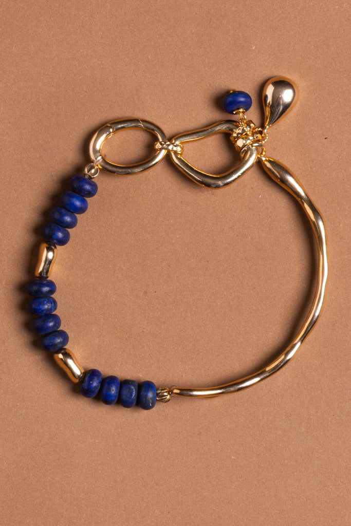 Lapis Lazuli Bead Gold Chain Bracelet - Nakamol
