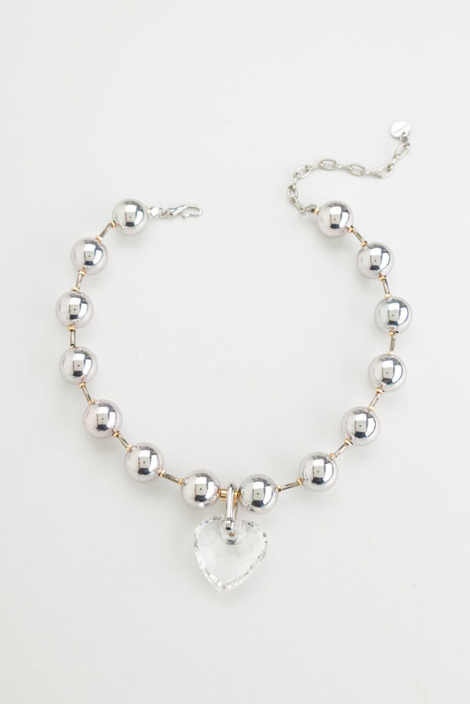 Heart Crystal Silver Ball Chain Necklace - Nakamol