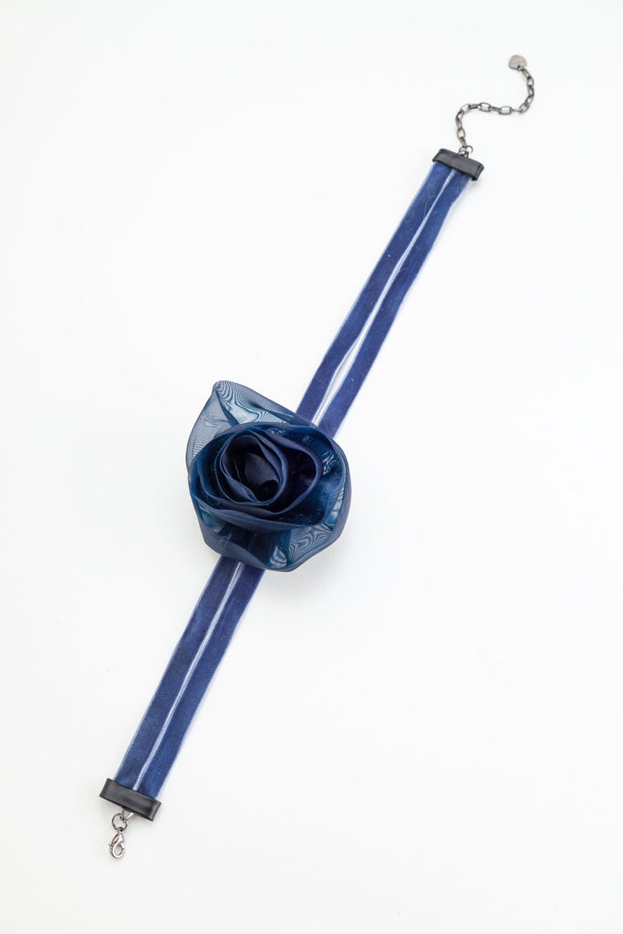 Montana Blue Rose Double Strip Ribbon Choker - Nakamol