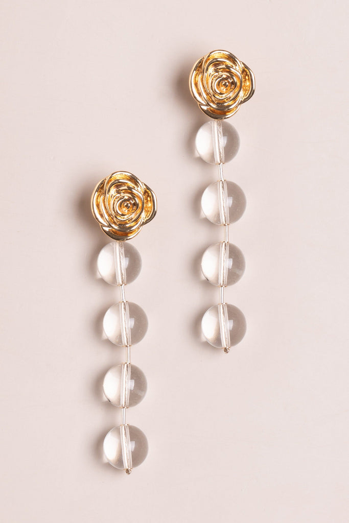Gold Rose Crystal Drop Earrings - Nakamol