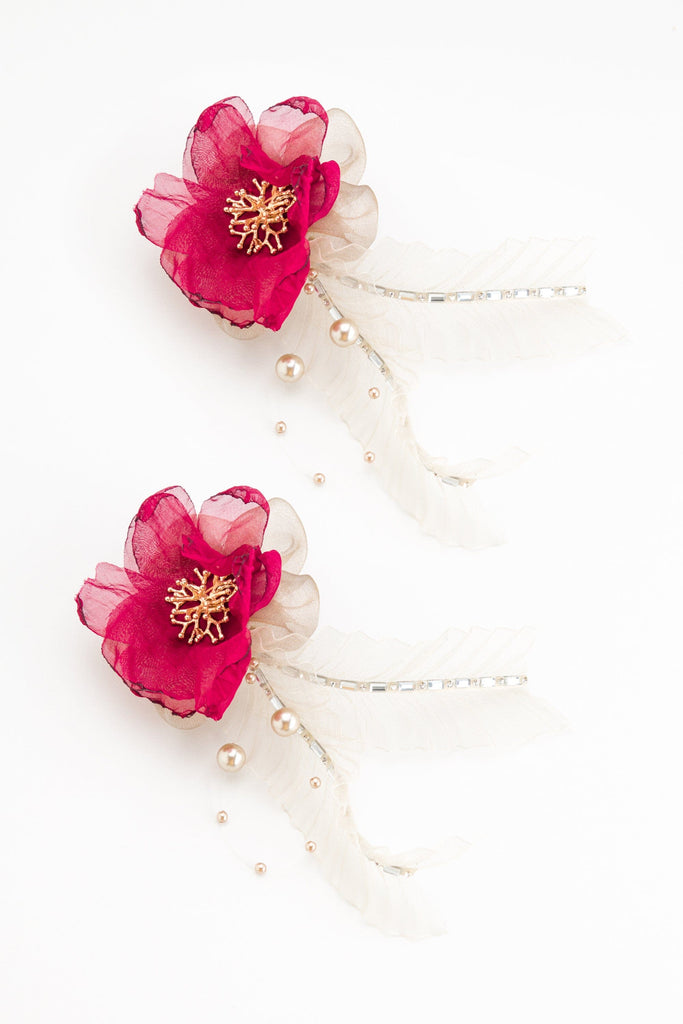 Cherry Red Floral Fringe Earrings - Nakamol
