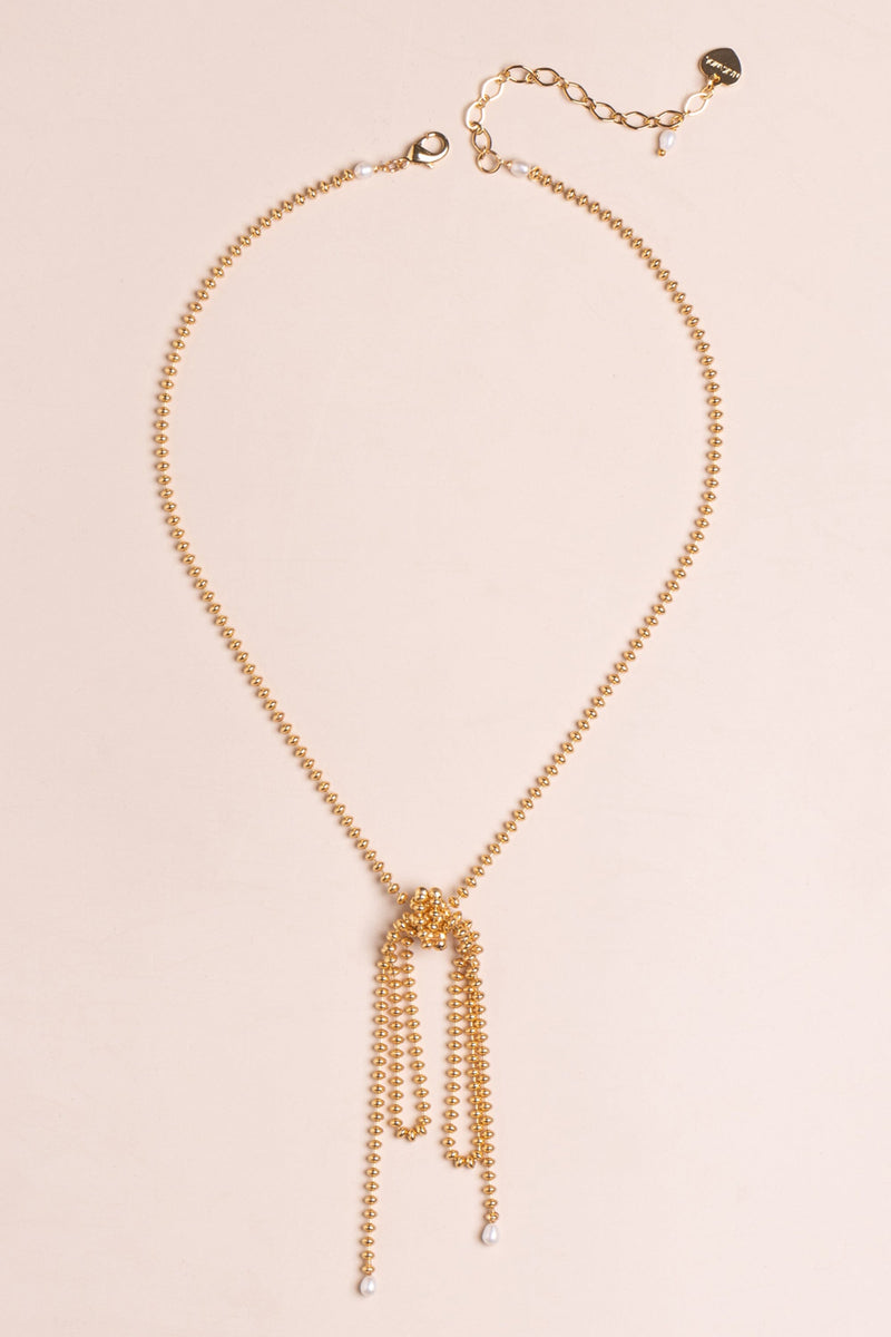 Gold Ball Chain Single Bow Long Necklace – Nakamol