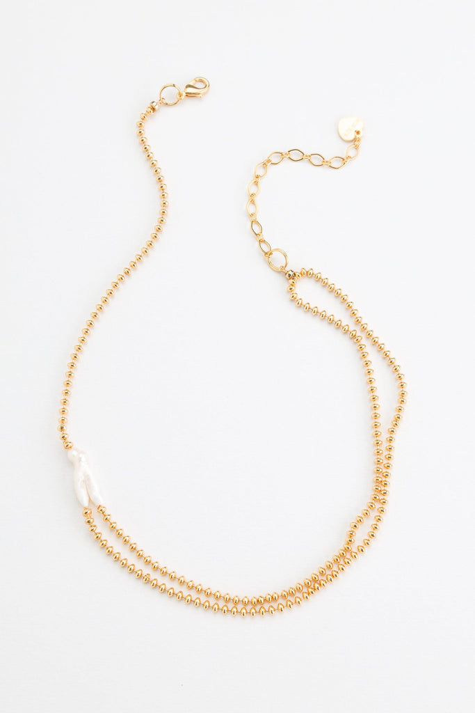 Freeform White Pearl Gold Ball Chain Necklace - Nakamol
