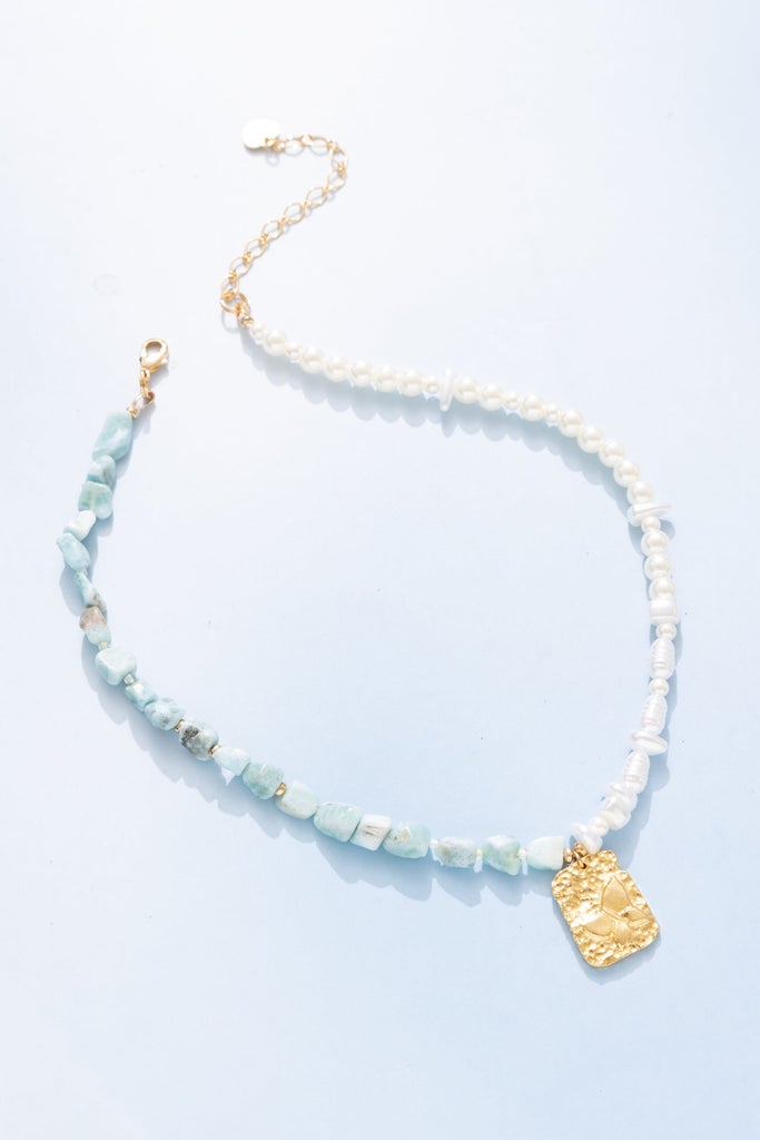 Shades of Teal Two Tone Gold Pendant Necklace - Nakamol