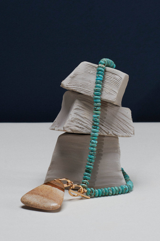 Brown Cream Pendant Turquoise Bead Necklace - Nakamol