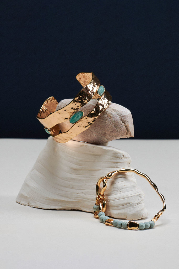 Amazonite Bead Gold Chain Bracelet - Nakamol