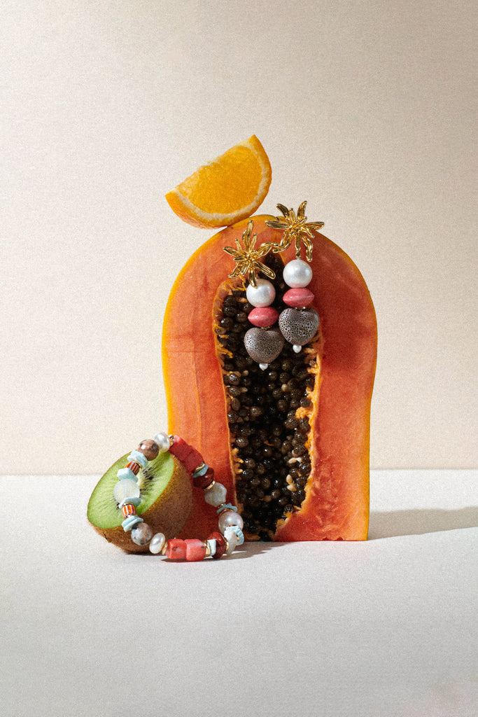 Orange Mix Stone Stretchy Bracelet - Nakamol