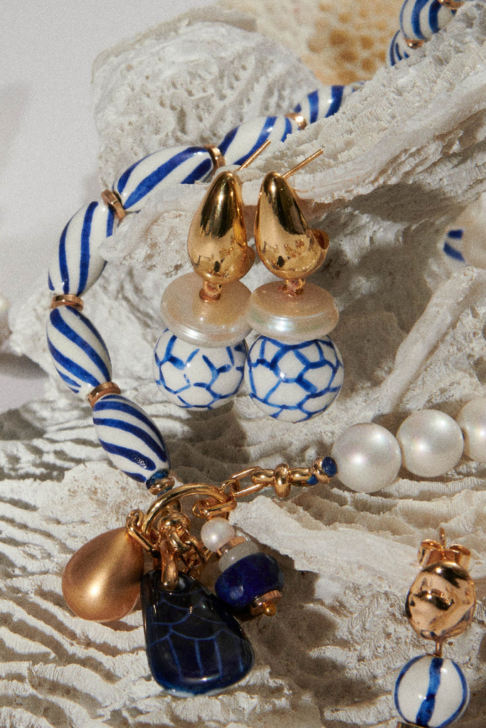 Assymetrical White Striped Beaded Necklace - Nakamol