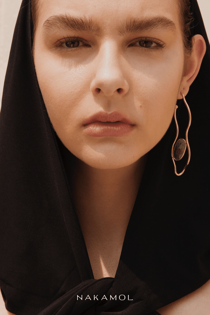 Gold Curved Amazonite Earrings - Nakamol