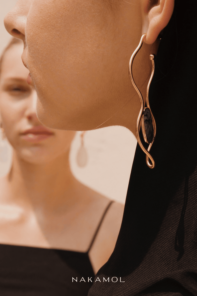 Gold Curved Amazonite Earrings - Nakamol