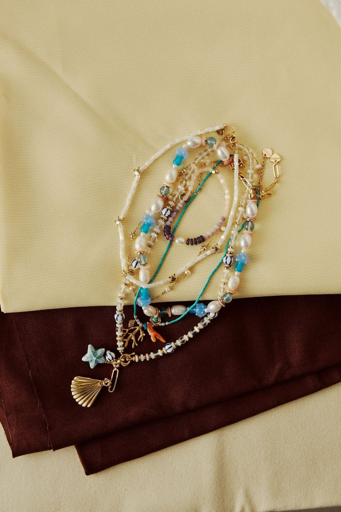 White Blue Teal Mix Short Necklace - Nakamol