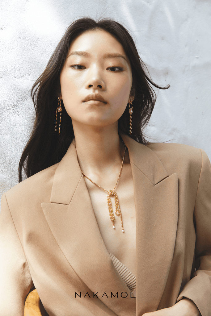 Gold Bead Chain Oval Fringe Earrings - Nakamol