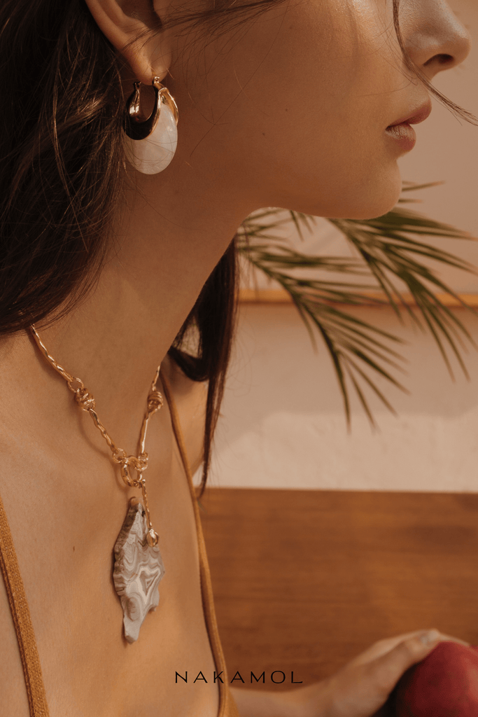 White Crescent Stone Earrings - Nakamol