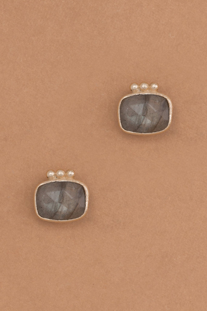 Square Smoky Quartz Bezel Stud Earrings - Nakamol