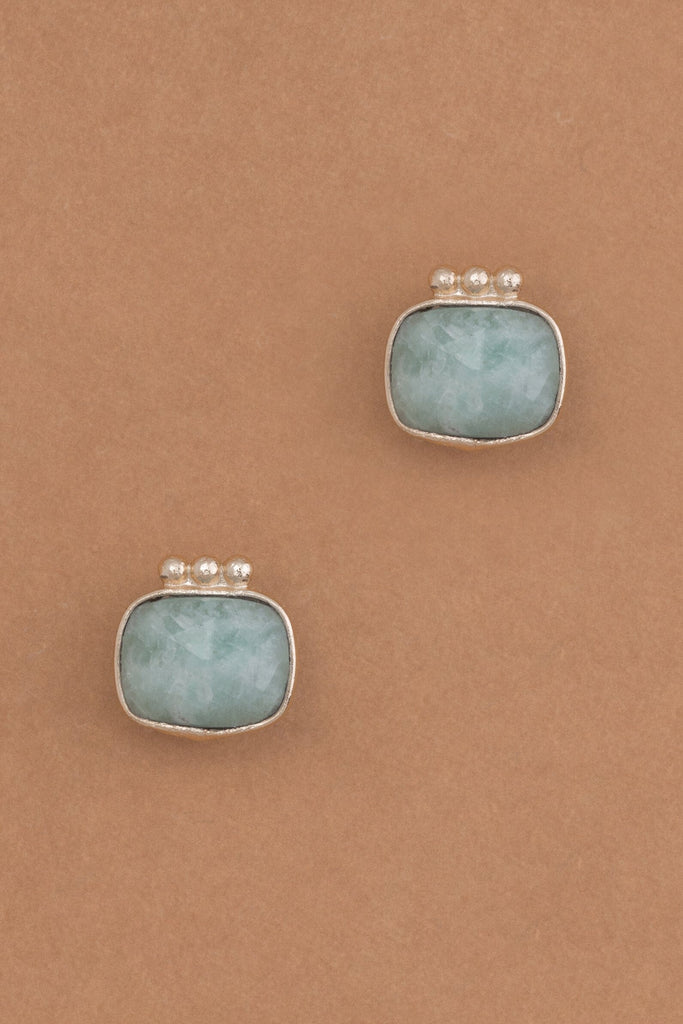 Square Amazonite Bezel Stud Earrings - Nakamol