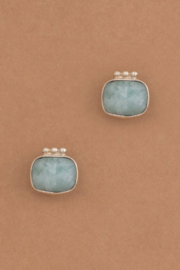 Square Amazonite Bezel Stud Earrings - Nakamol