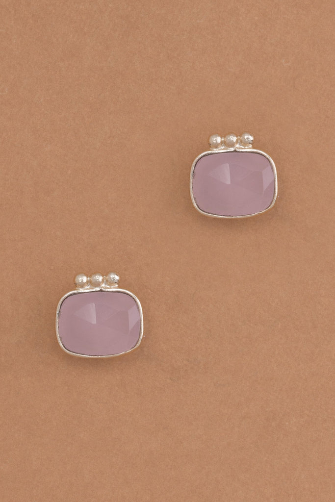 Square Rose Quartz Bezel Stud Earrings - Nakamol
