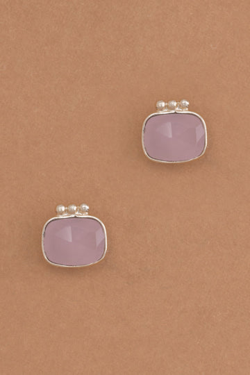 Square Rose Quartz Bezel Stud Earrings - Nakamol
