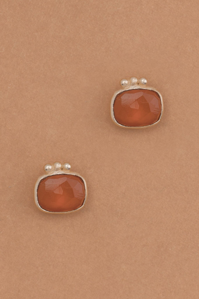 Square Cherry Red Bezel Stud Earrings - Nakamol