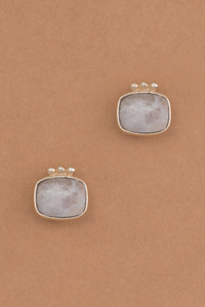 Square Moonstone Bezel Stud Earrings - Nakamol