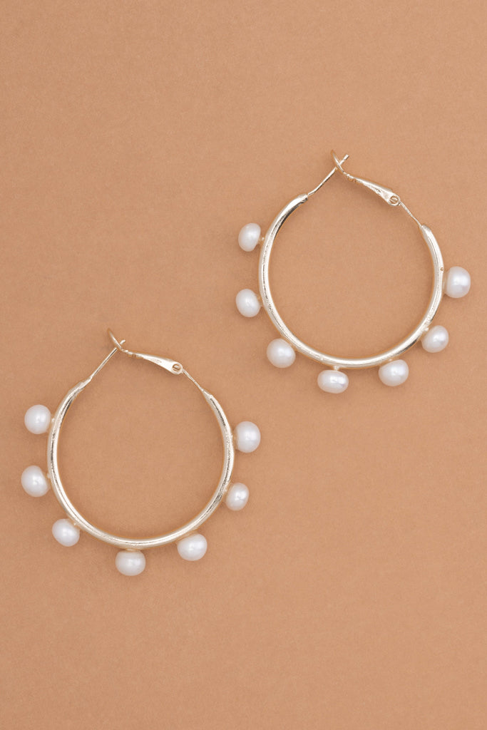 White Pearl Charm Hoop Earrings - Nakamol