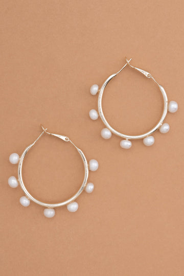 White Pearl Charm Hoop Earrings - Nakamol