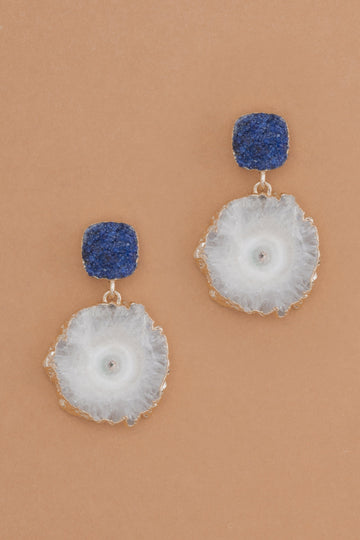 Blue White Stone Drop Earrings - Nakamol