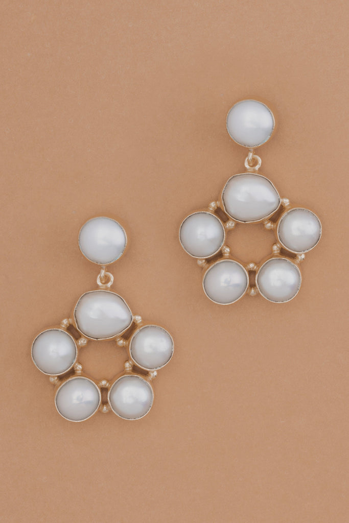 White Pearl Circle Drop Earrings - Nakamol