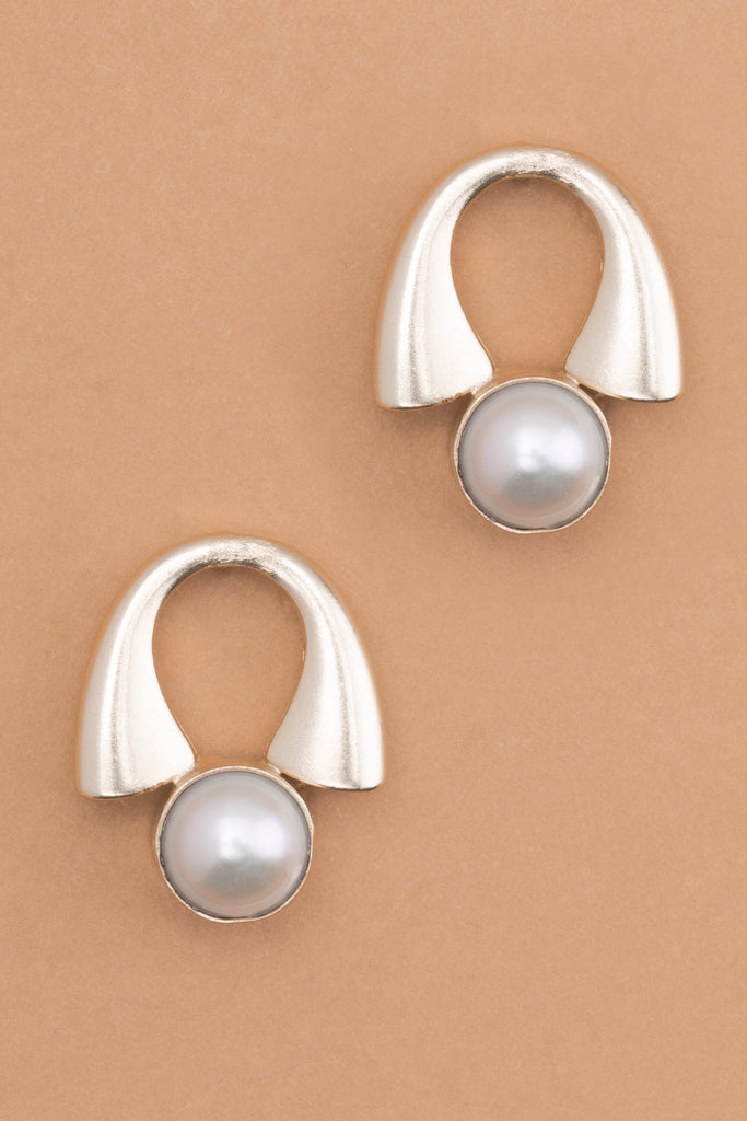 White Pearl Geometrical Earrings - Nakamol