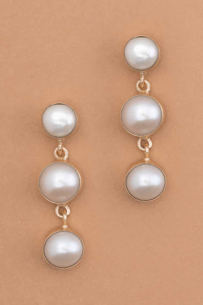 Triple White Pearl Bead Drop Earrings - Nakamol
