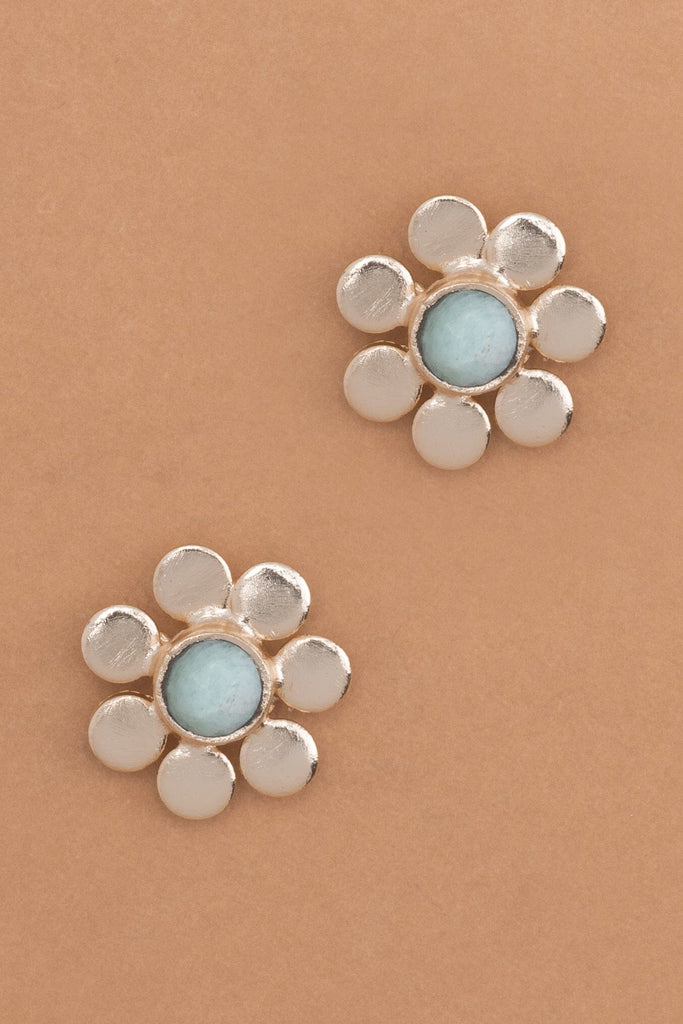 Turquoise Hammered Metal Floral Earrings - Nakamol