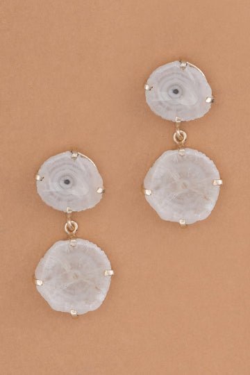 White Gold Double Drop Earrings - Nakamol