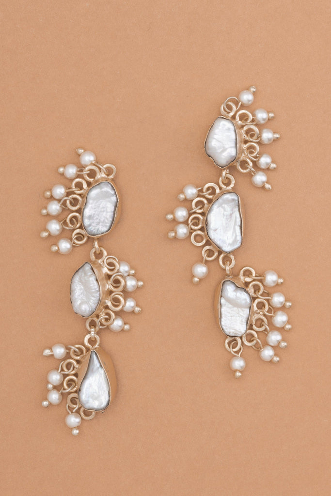 White Pearl Crawler Earrings - Nakamol