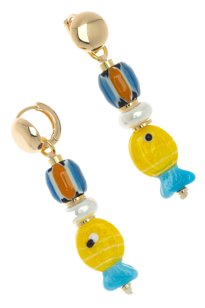 Yellow Fish Bead Drop Earrings - Nakamol