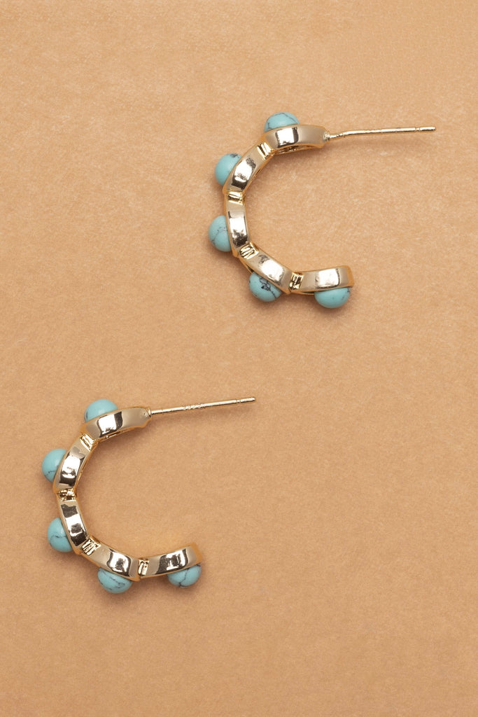 Turquoise Dots Gold Half Hoop Earrings - Nakamol