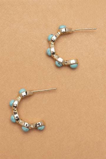 Turquoise Dots Gold Half Hoop Earrings - Nakamol