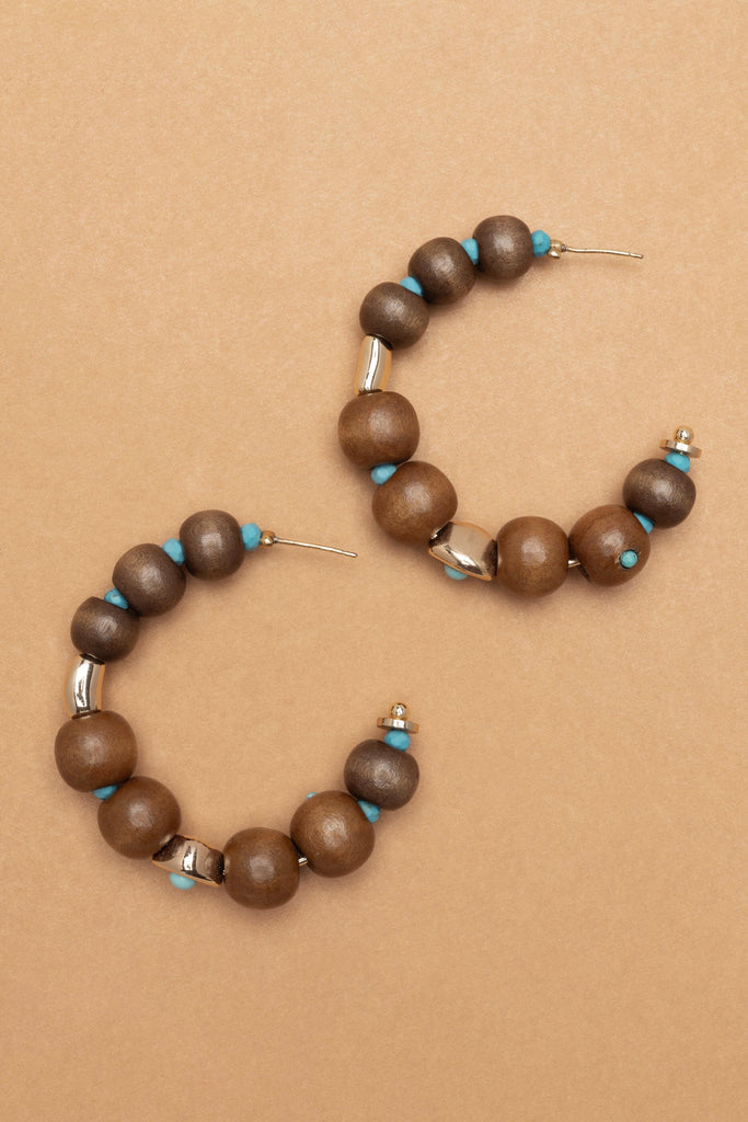 Brown Turquoise Half Hoop Beaded Earrings - Nakamol