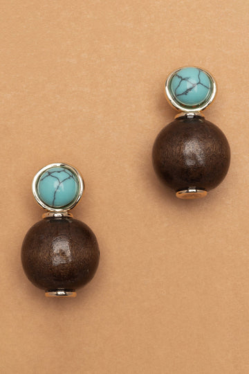 Brown Turquoise Double Ball Earrings - Nakamol
