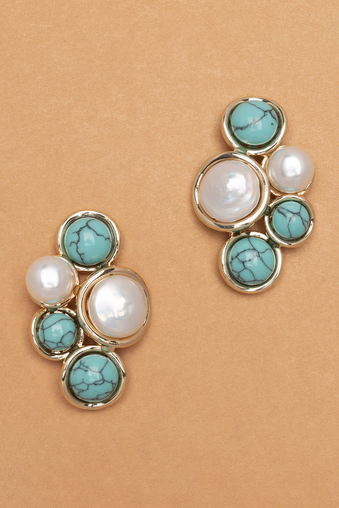 Turquoise White Pearl Statement Earrings - Nakamol