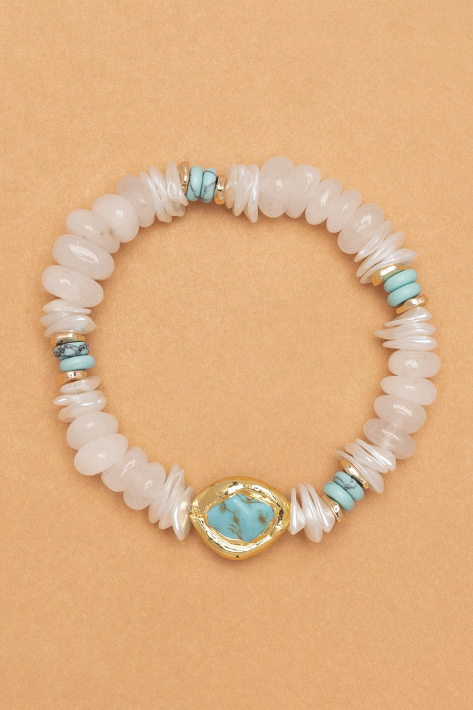 Chunky White Turquoise Stretchy Bracelet - Nakamol