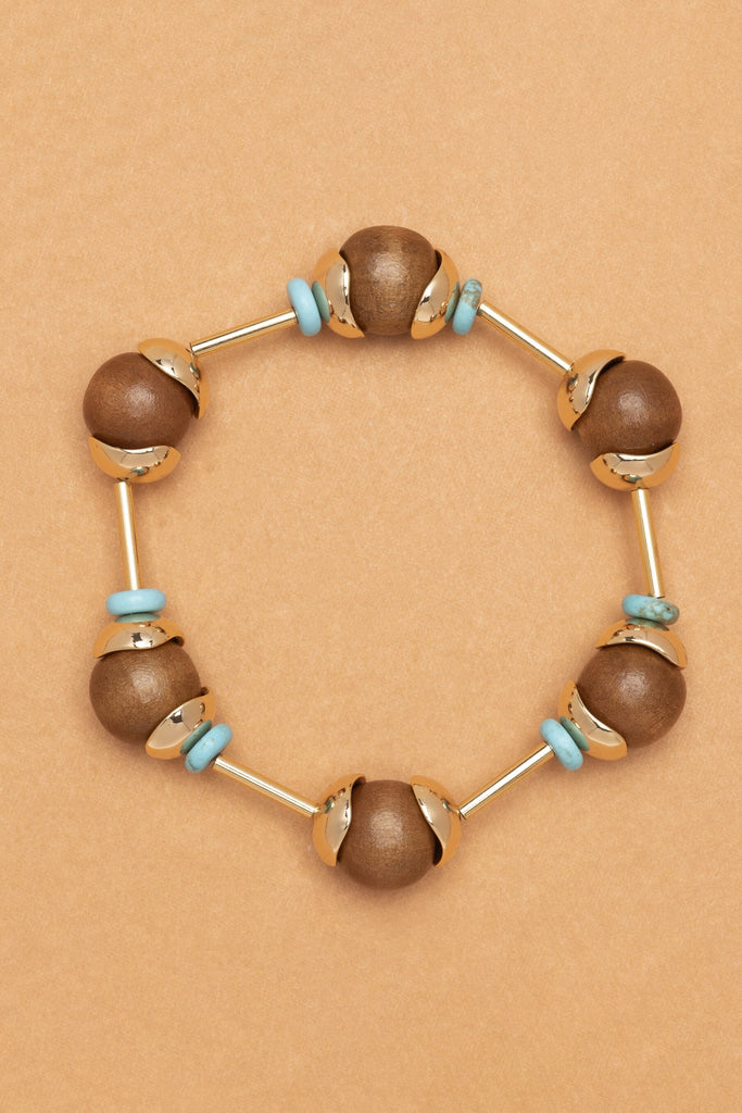 Brown Turquoise Ball Stretchy Bracelet - Nakamol