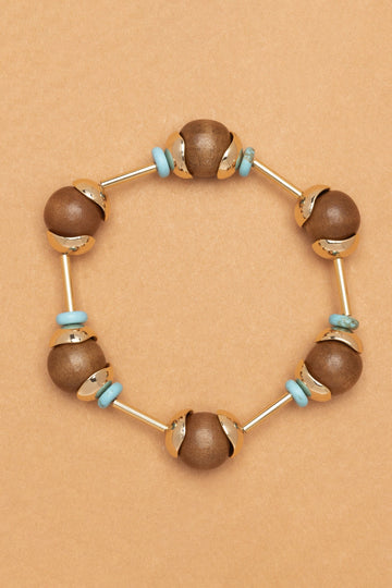 Brown Turquoise Ball Stretchy Bracelet - Nakamol