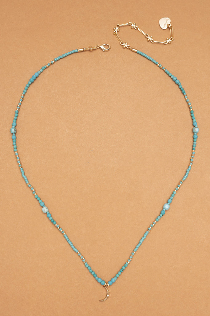 Turquoise Beaded Crescent Pendant Necklace - Nakamol