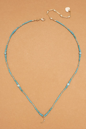 Turquoise Beaded Crescent Pendant Necklace - Nakamol
