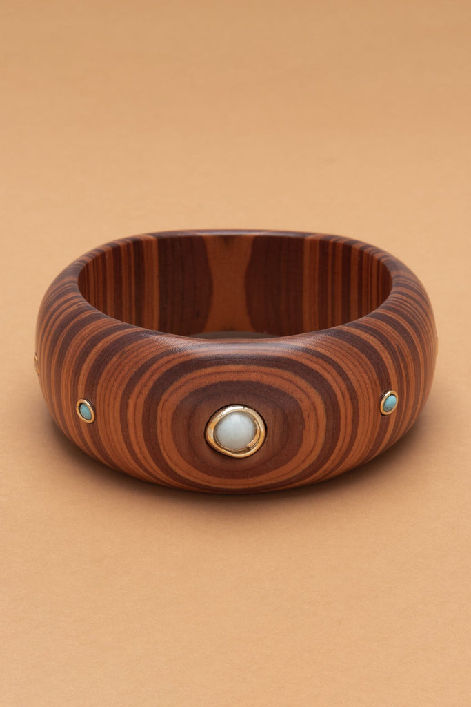 Amazonite Studded Coffee Brown Cuff - Nakamol