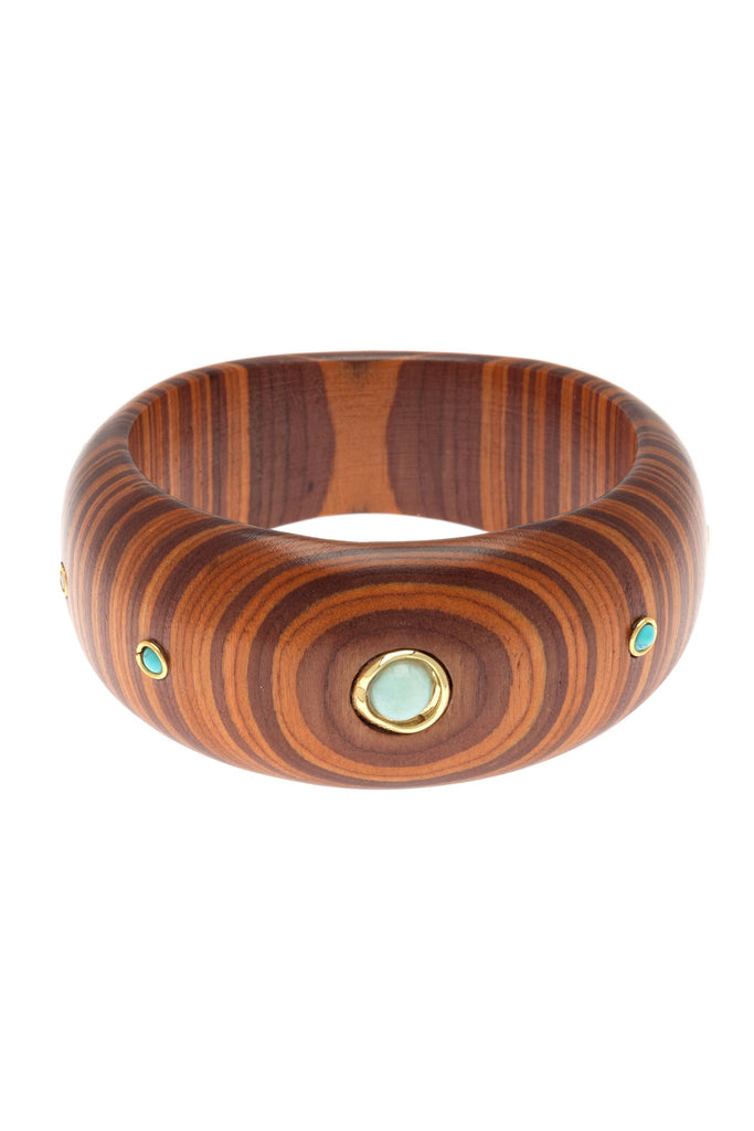 Amazonite Studded Coffee Brown Cuff - Nakamol