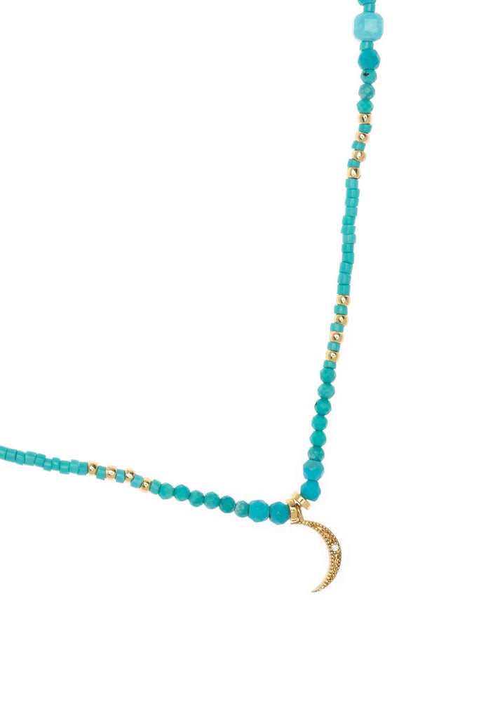 Turquoise Beaded Crescent Pendant Necklace - Nakamol