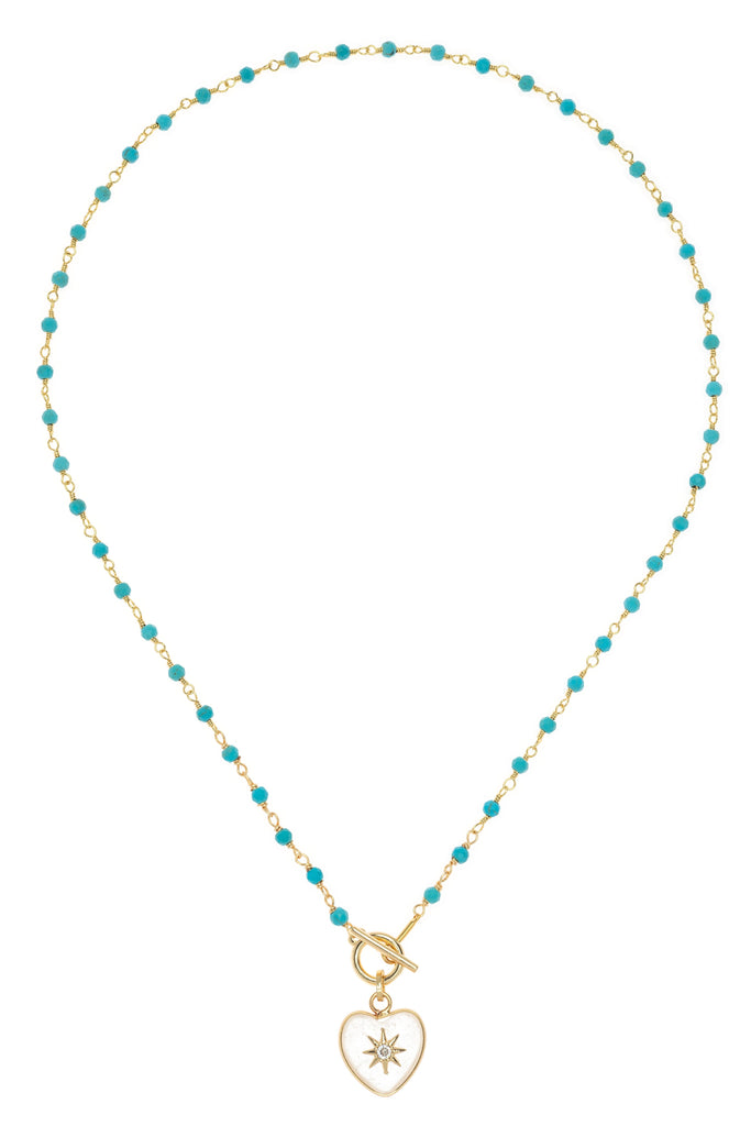 White Heart Pendant Turquoise Rosary Necklace - Nakamol
